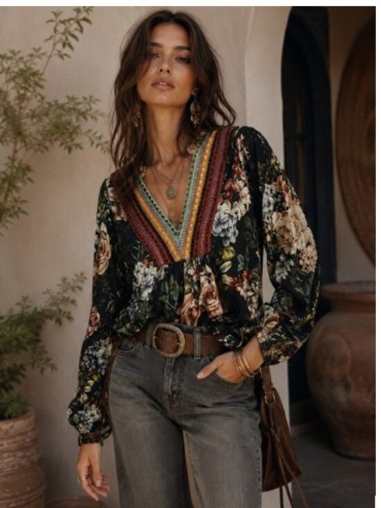Anthropologie Tops - Anthropologie Bl-nk Stephanie Top in Dark Floral Print Long Sleeves – Size Small